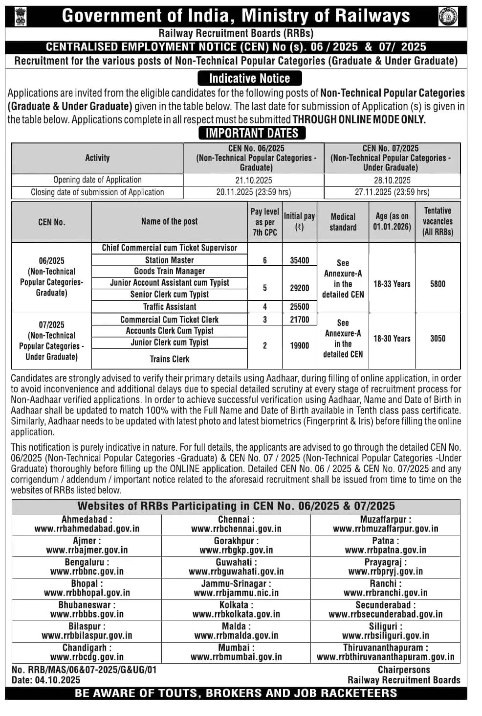 RRB NTPC ಪದವೀಧರ ಹುದ್ದೆಗಳು, rrb ntpc ಪದವೀಧರ ನೇಮಕಾತಿ, ಸ್ಟೇಷನ್ ಮಾಸ್ಟರ್ ಹುದ್ದೆಗಳು, ಸರ್ಕಾರಿ ನೌಕ್ರಿ, ರೈಲ್ವೆ ಉದ್ಯೋಗಗಳು, RRB NTPC 2025 ನೇಮಕಾತಿ, RRB NTPC ಪದವೀಧರ ಹುದ್ದೆಗಳು 2025, ಸರ್ಕಾರಿ ಉದ್ಯೋಗಗಳು, ರೈಲ್ವೆಯಲ್ಲಿ ಉದ್ಯೋಗಗಳು, ಸ್ಟೇಷನ್ ಮಾಸ್ಟರ್ ಹುದ್ದೆಗಳು, RRB NTPC ಪದವೀಧರ ಮಟ್ಟ