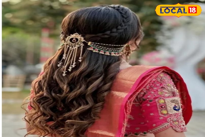 सुरुचिपूर्ण हेयर ज्वेल के साथ ब्रेडेड हाफ-अप कर्ल