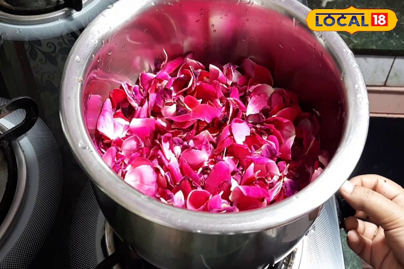 गुलाब जल बनाने की विधि सबसे पहले गुलाब की पत्तियों को अच्छी तरह पानी से धोकर साफ कर लें। एक पैन में पानी गर्म करें और उसमें साफ की हुई गुलाब की पत्तियाँ डाल दें। पैन को ढककर पत्तियों को लगभग 10–15 मिनट तक धीमी आँच पर पकने दें।