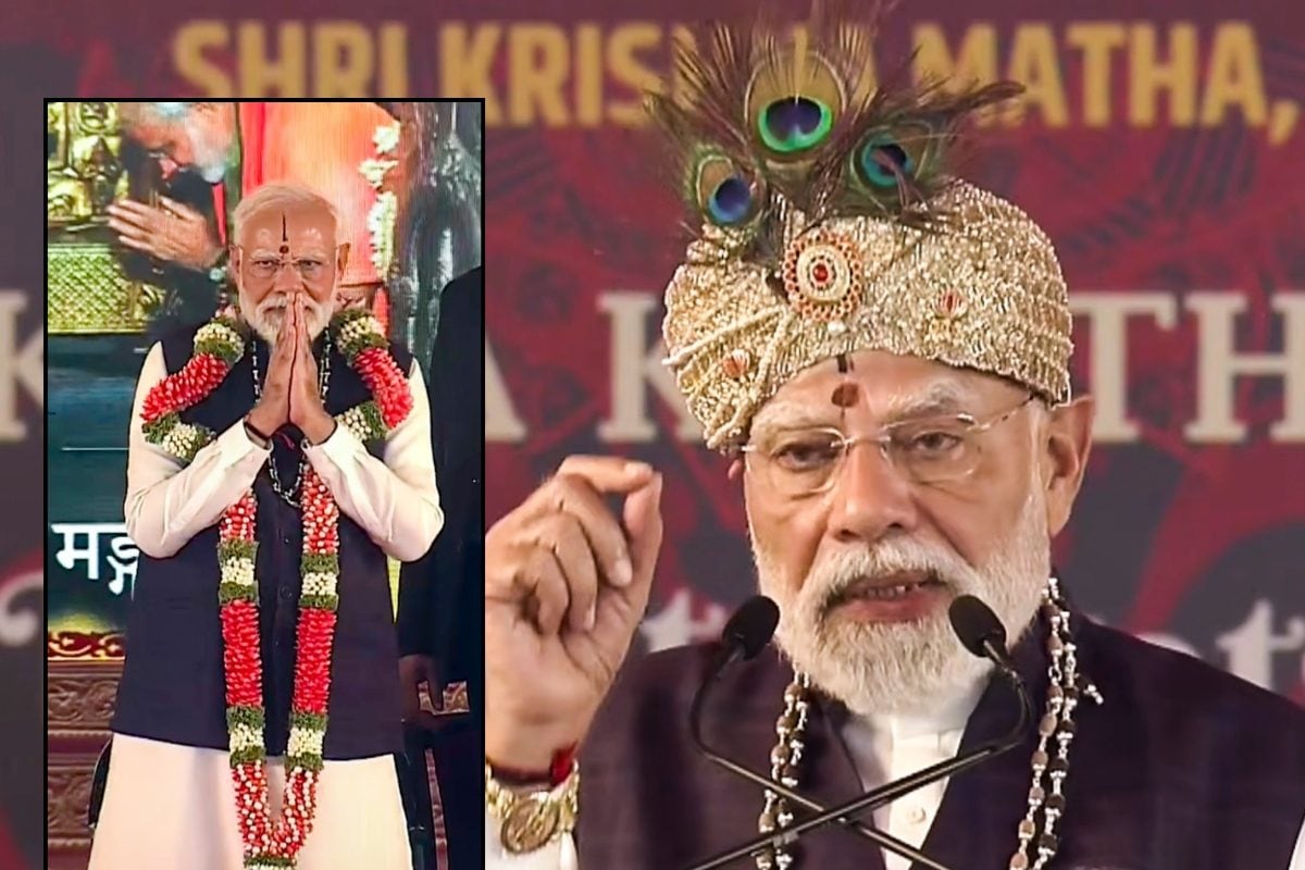 माथे पर मोर पंख संतों से मुलाकात मठ की सराहनाश्री कृष्ण मठ पहुंचे PM मोदी