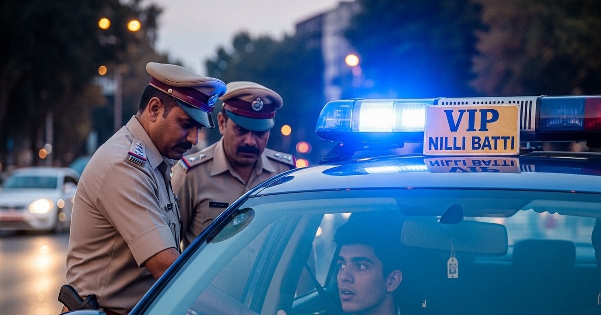 सफारी पर जगमगा जल रही थी नीली बत्ती, पुलिस ने दिया हाथ, बोला- MP का बेटा हूं