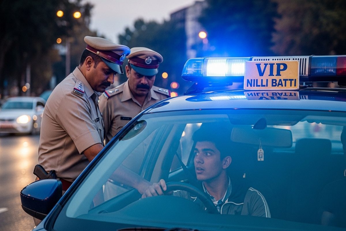 सफारी पर जगमगा जल रही थी नीली बत्ती पुलिस ने दिया हाथ बोला- MP का बेटा हूं