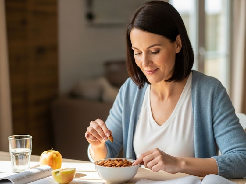 बादाम: बादाम में मोनोअनसैचुरेटेड फैटी एसिड, प्रोटीन और फाइबर भरपूर मात्रा में पाए जाते हैं. इसके चलते ये ब्लड शुगर को कंट्रोल करने में मददगार होते हैं. शुगर में बादाम खाने से इंसुलिन उत्पादन का स्तर बेहतर होता है. डायबिटीज के मरीजों को नियमित बादाम का सेवन जरूर करना चाहिए.  (Image- AI)