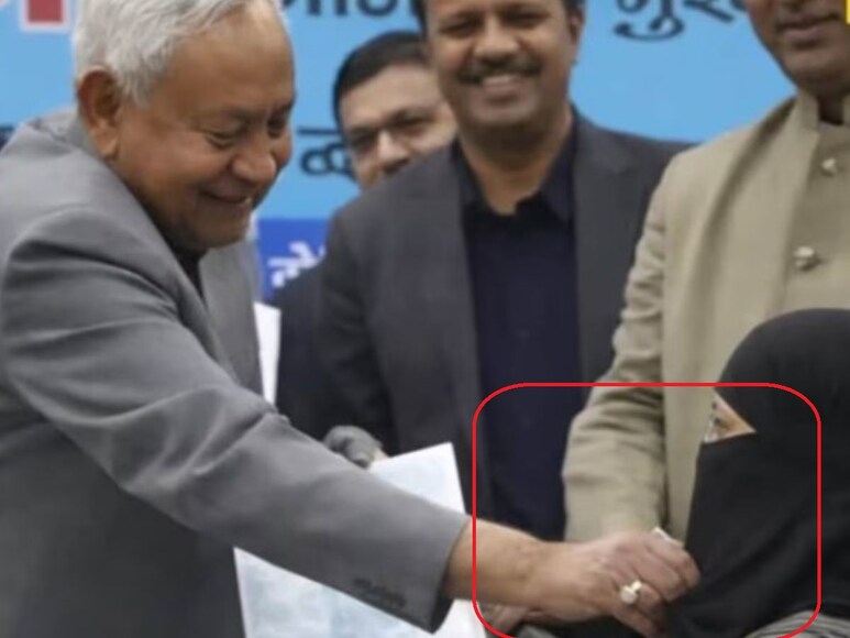 Hijab controversy, हिजाब विवाद, Nitish Kumar, नीतीश कुमार, Nusrat Parveen, नुसरत परवीन, Ashok Gehlot, अशोक गहलोत, Nitish Kumar hijab controversy, Patna hijab row, Nusrat Parveen Ayush doctor, Jamiat Ulema e Hind Madani, Ashok Gehlot ghoonghat controversy, Siddaramaiah dupatta incident, Bihar political controversy Hindi, Hijab burqa debate India,