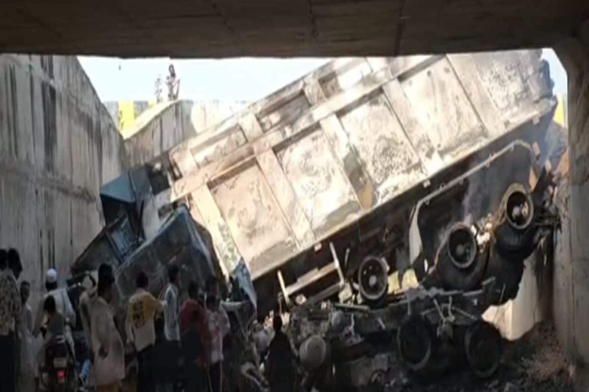 दिल्ली-मुंबई एक्सप्रेसवे पर भीषण के बाद ट्रक में लगी आग मामा-भांजे की मौत