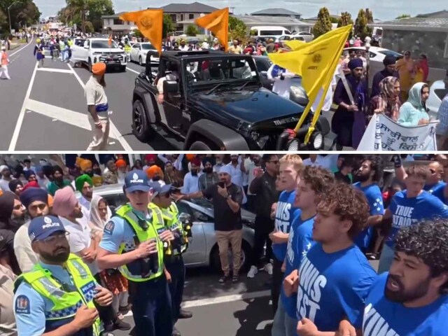 Publicly messing with Sikhs! Nagar Kirtan stopped in the middle of the road, written on the poster - 'This is not India'