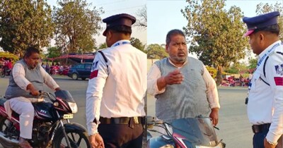 बिना हेलमेट पकड़े जाने पर शख्स ने बताई अनोखी वजह पुलिस वाला भी रह गाया दंग(फोटो:Instagram- @vivekanandtiwarithetrafficcop)