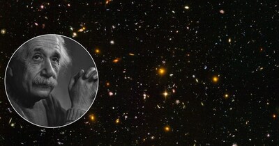 अल्बर्ट आइंस्टीन (इनसेट में). लगभग 10,000 गैलेक्सी के इस नजारे को हबल अल्ट्रा डीप फील्ड कहा जाता है. (Credit : NASA, ESA, and S. Beckwith (STScI) and the HUDF Team)