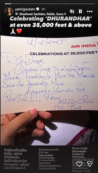 Dhurandhar received special love from Air India wrote special post for aditya dhar Yami Gautam shared glimpse of it Dhurandhar received special love from Air India wrote special post for aditya dhar Yami Gautam shared glimpse of it
