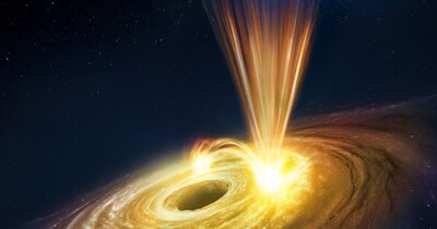 एक सुपरमैसिव ब्लैक होल में पहले कभी न देखा गया धमाका। इस ग्रेविटेशनल मॉन्स्टर ने तेज हवाएं चलाईं, और मैटर को 60,000 km प्रति सेकंड की बहुत तेज स्पीड से अंतरिक्ष में फेंक दिया. (Photo : European Space Agency (ESA))