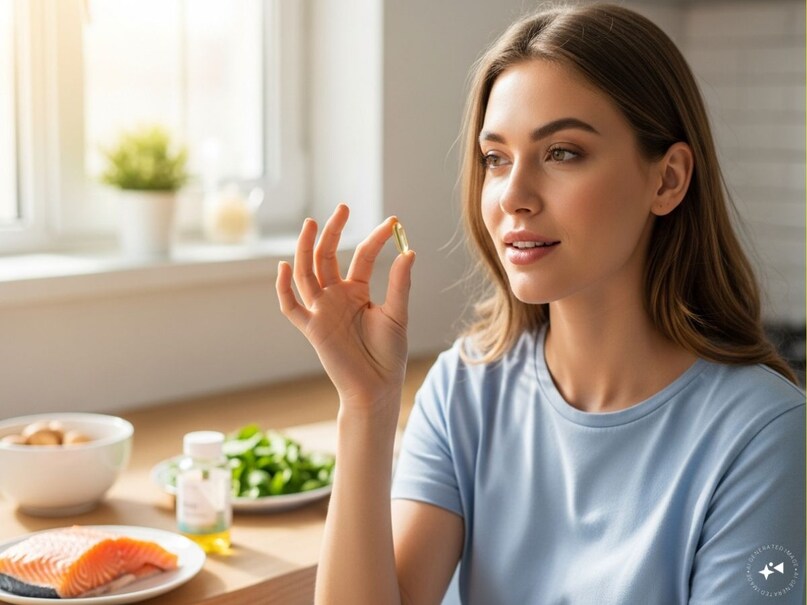 इन बातों का रखे ध्यान: फिश सप्लीमेंट डॉक्टर की सलाह के बिना सेवन न करें. अगर स्किन पर लाल निशान या रैशेज दिखे तो इसका सेवन बंद कर दें. फिश ऑयल के कैप्सूल खाने शुरू करें तो डॉक्टर से जरूर बात करें. क्योंकि, कैप्सूल खाने के बाद कई बार जीभ का स्वाद खराब भी हो सकता है. इसके अलावा, बदहजमी, डायरिया, उल्टी जैसी परेशानी हो तो भी कैप्सूल का सेवन न करें.  (Image- AI)