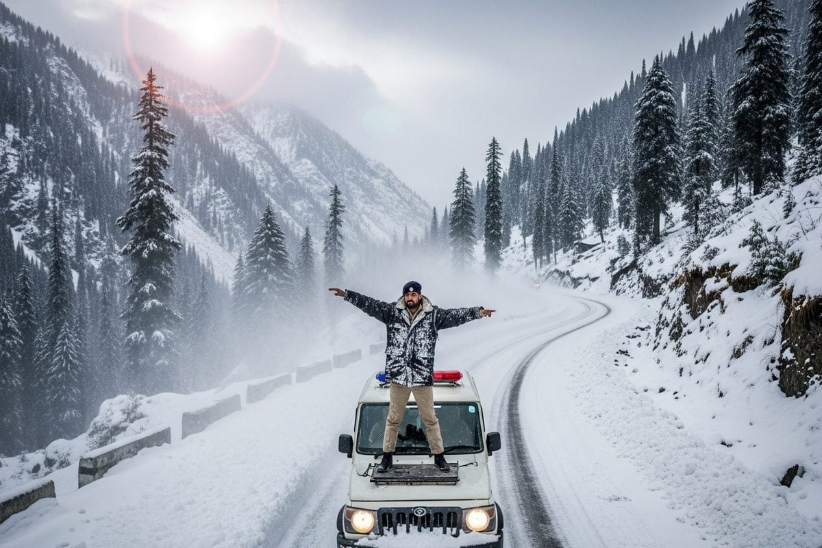 बर्फ में हीरोगिरी पड़ी भारी! रीलबाज पुलिस वाले पर गिरी गाज देखें वीडियो