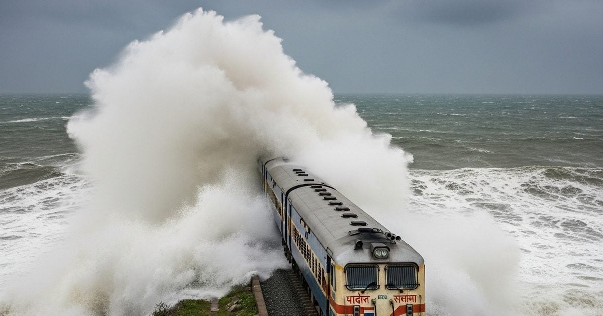 रामेश्‍वरम से निकली ट्रेन, अचानक उठीं 25 मीटर ऊंची लहरें,समंदर में समा गई रेल