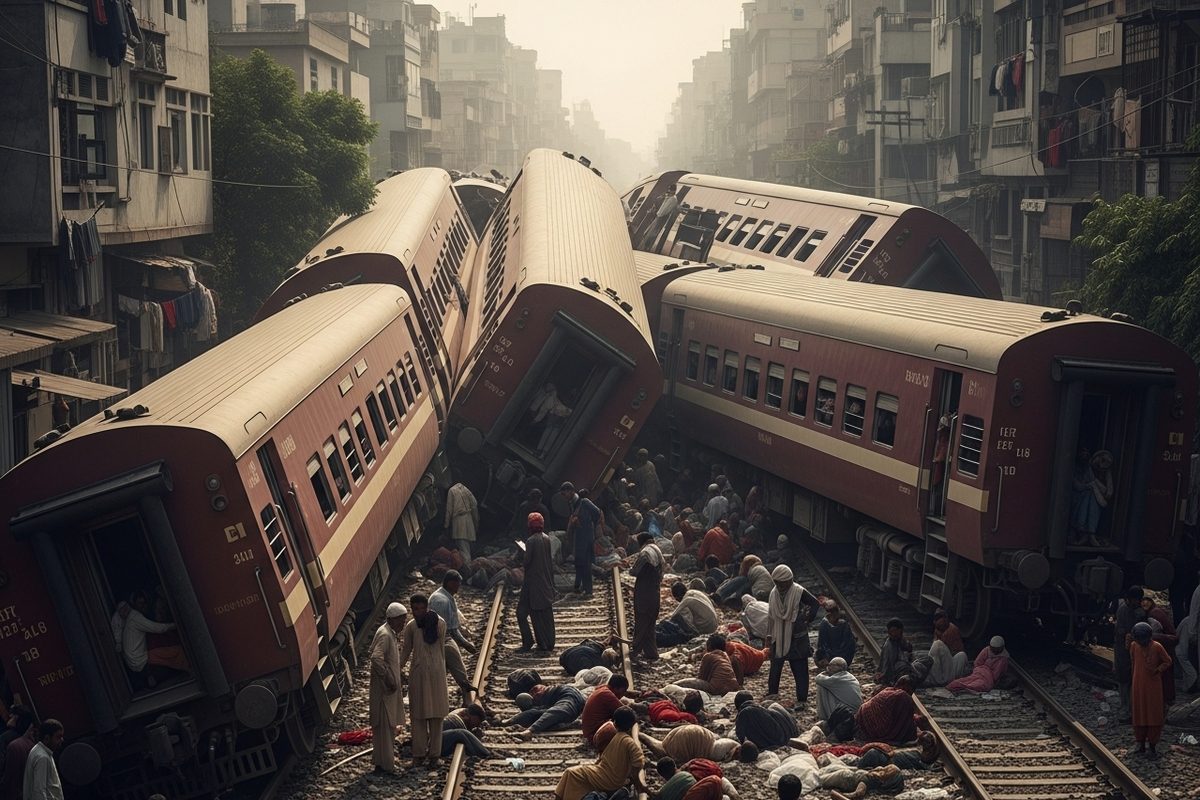 पड़ोसी देश में बस की तरह ओवर लोड थी ट्रेन भीड़ वाले इलाके में उतरी ट्रैक से