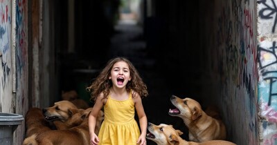 Katni: Stray Dogs Attack Child, Locals' Quick Action Saves Life; CCTV Captures Horrific Scene