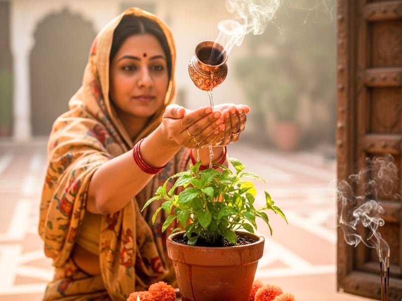 ज्योतिषाचार्य के मुताबिक, एकादशी के दिन तुलसी के पौधे में जल नहीं दिया जाना चाहिए. ऐसा माना जाता है कि एकादशी वाले दिन तुलसी में जल देने से माता लक्ष्मी रुष्ठ होती हैं. इससे व्यक्ति के जीवन में कई प्रकार की आर्थिक परेशानियां आ सकती हैं. इसके अलावा यह भी मान्यता है कि इस दिन तुलसी माता भगवान विष्णु के लिए निर्जला व्रत रखती हैं, इसलिए एकादशी के दिन तुलसी में जल देने से बचना चाहिए. (Image- AI) ज्योतिषाचार्य के मुताबिक, एकादशी के दिन तुलसी के पौधे में जल नहीं दिया जाना चाहिए. ऐसा माना जाता है कि एकादशी वाले दिन तुलसी में जल देने से माता लक्ष्मी रुष्ठ होती हैं. इससे व्यक्ति के जीवन में कई प्रकार की आर्थिक परेशानियां आ सकती हैं. इसके अलावा यह भी मान्यता है कि इस दिन तुलसी माता भगवान विष्णु के लिए निर्जला व्रत रखती हैं, इसलिए एकादशी के दिन तुलसी में जल देने से बचना चाहिए. (Image- AI)