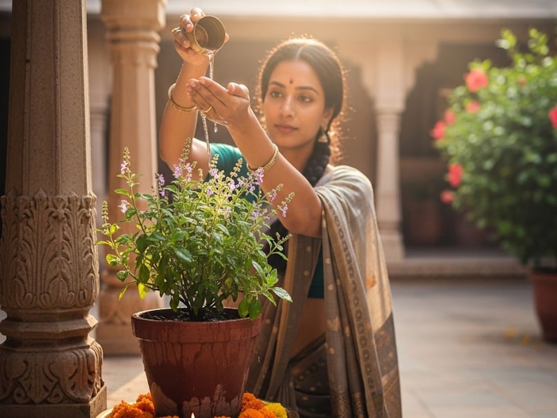 दक्षिण दिशा में न रखें तुलसी: वास्तु शास्त्र के अनुसार तुलसी के पौधे को कभी भी दक्षिण दिशा में नहीं रखना चाहिए. ऐसा करने से घर में नकारात्मक ऊर्जा का प्रवाह बढ़ जाता है. इसके साथ ही इस दिशा में तुलसी रखने से बुरा प्रभाव भी पड़ता है. (Image- AI) दक्षिण दिशा में न रखें तुलसी: वास्तु शास्त्र के अनुसार तुलसी के पौधे को कभी भी दक्षिण दिशा में नहीं रखना चाहिए. ऐसा करने से घर में नकारात्मक ऊर्जा का प्रवाह बढ़ जाता है. इसके साथ ही इस दिशा में तुलसी रखने से बुरा प्रभाव भी पड़ता है. (Image- AI)