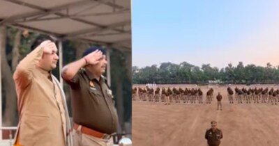 कथावाचक पुंडरीक गोस्वामी को सलामी देती पुलिस.