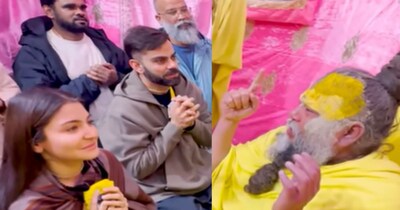 विराट-अनुष्का प्रेमानंद महाराज से मिलते हुए.