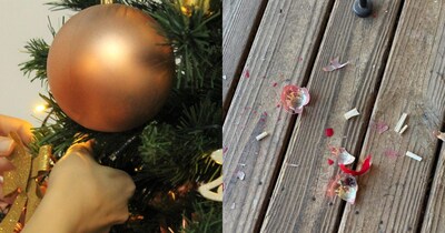 कांच के डेकोरेशन ऑर्नामेंट में छुपी हुई चिट्ठी थी. (बाएं तरफ प्रतीकात्म फोटो: Canva / दाएं तरफ महिला से टूटा हुआ गोला: Reddit)