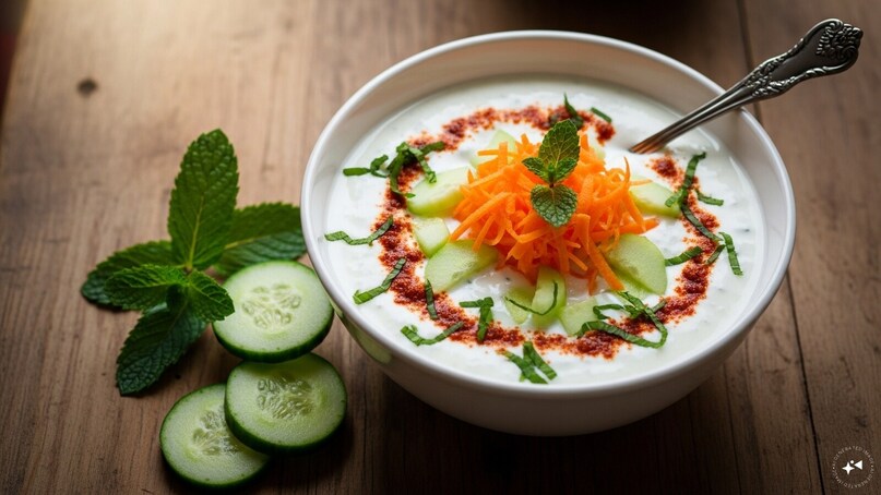 Carrot and Cucumber Raita: A cooling blend of grated carrot and cucumber with yogurt, this raita offers a refreshing crunch. The mix of veggies adds a burst of vitamins, making it a perfect addition to any winter meal.