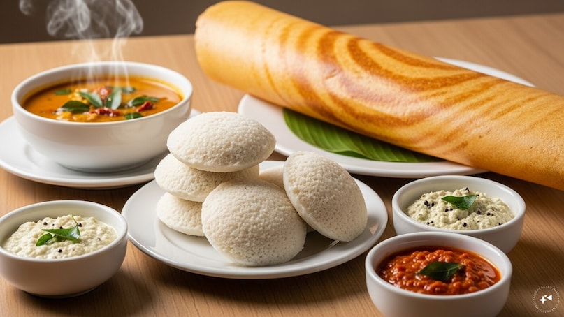 Heading south to Tamil Nadu, idli and dosa dominate the breakfast table. Idlis are steamed rice cakes, soft and fluffy, while dosas are thin, crispy crepes made from fermented rice and lentil batter. Both are served with chutneys and sambar, creating a balanced meal rich in protein and flavor. These dishes highlight the southern emphasis on fermentation, which not only enhances taste but also aids digestion.