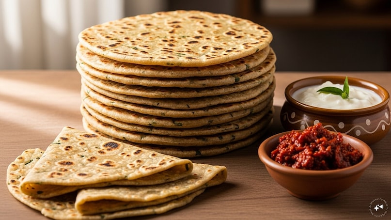 In Gujarat, theplas are a common breakfast dish. These spiced flatbreads, made with wheat flour and fenugreek leaves, are both nutritious and long-lasting, making them ideal for travel as well. Served with curd or pickles, thepla embodies Gujarat’s knack for creating food that is practical yet flavorful.