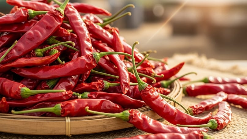  Grown in Andhra Pradesh, the Guntur chilli is known for its pungent aroma and medium to hot spice level. It is widely exported and forms the backbone of Andhra cuisine, especially in fiery chutneys and pickles that showcase the region’s love for bold flavors.