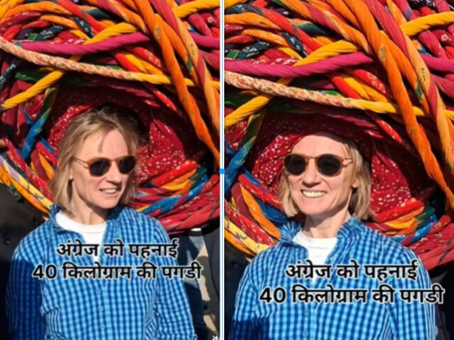 बीकानेर घूमने आई विदेशी महिला, सिर पर पहनी 40 किलो की पगड़ी, हो गई फैन!
