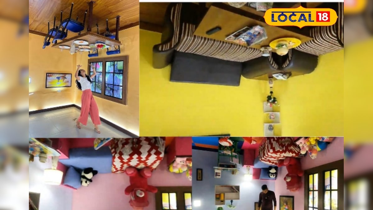 छत पर चलिए, फर्श से लटके सोफे देखिए! हैदराबाद का अपसाइड डाउन हाउस बना नया टूरिस्ट क्रेज, ज़रा देखें एक बार