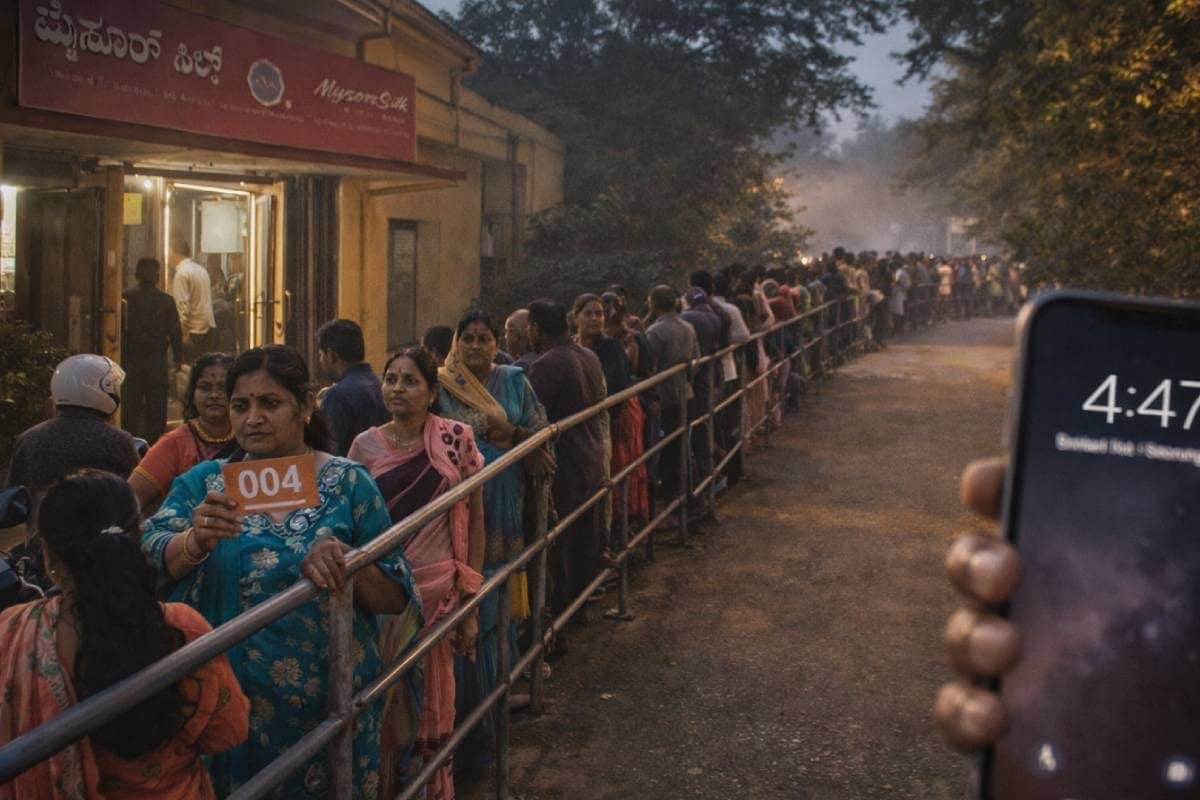 25 लाख की साड़ी के लिए सुबह 4 बजे से लाइन एक टोकन पर सिर्फ एक पीस कहां I-Phone से भी बड़ी दीवानगी