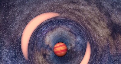 एक कलाकार की कल्पना में, एक ग्रह बैकग्राउंड के तारे के लिए ग्रेविटेशनल लेंस का काम कर रहा है. (Credit : J. Skowron, K. Ulaczyk/OGLE)