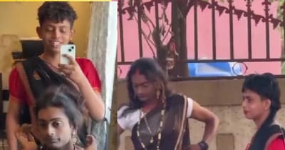 किन्नर बन सड़क पर उतरे लड़के(फोटो:X-@SaffronSunanda) 