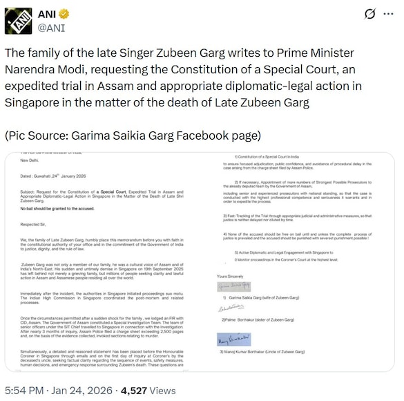 Zubeen Garg, Zubeen Garg death case, Zubeen Garg family, Zubeen Garg family letter to pm narendrqa modi,
