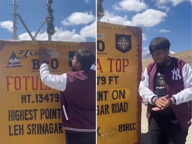 13 हजार फीट की ऊंचाई पर पहुंचा शख्स, साइन बोर्ड पर चिपका दी ऐसी चीज...