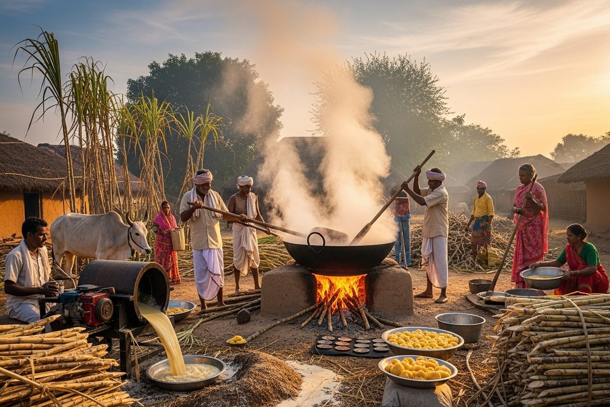 लकड़ी का चकरा और लोहे का कराहा ऐसे बनता है शुद्ध देसी गुड़ सुल्तानपुर में आज भी जिंदा है परंपरा