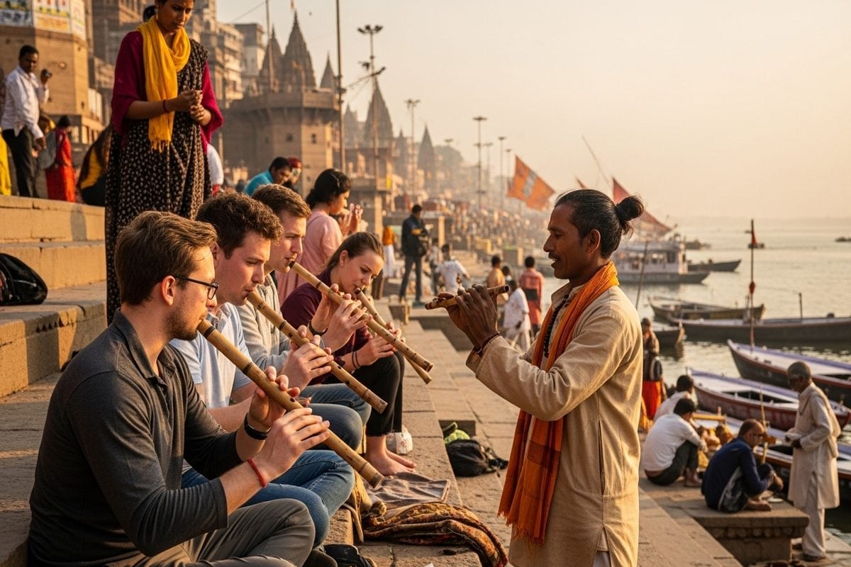 बनारस की गलियों में मुस्ताक का अनोखा क्लासरूम जहां भारतीयों के साथ बांसुरी सीखते हैं विदेशी एकदम मुफ्त सेवा