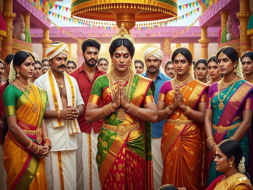 koothandavar temple hisory in hindi, temple koovagam history, arjun son iravan story, god of kinnar transgender iravan, where transgender get married then mourn, koovagam festival 