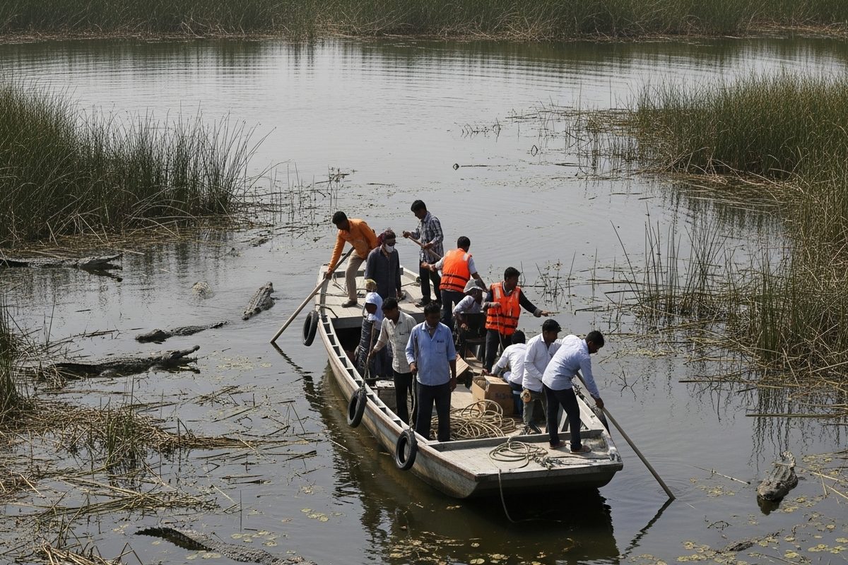 झील में मगरमच्‍छ बीच में खराब हुई नाव हाथ-पैर फूले फिर कैसे निकले सब जानें 