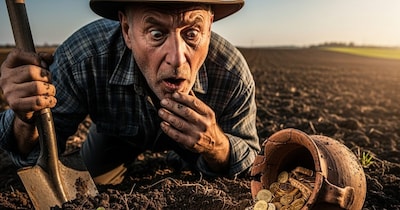 किसान को खेत में मिला खजाना. (AI Generated)