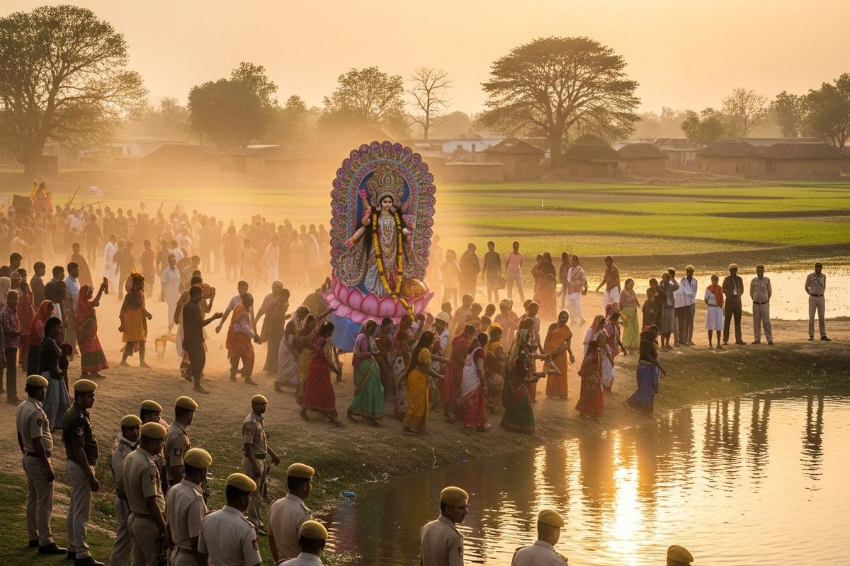मुजफ्फरपुर में मूर्ति विसर्जन स्थल पर हड्डी मिलने से मचा हड़कंप, पुलिस ने संभाला मोर्चा