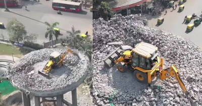 अहमदाबाद में 10 मंजिला पानी की टंकी के ऊपर जेसीबी से बुलडोजर एक्शन. (फोटो Instagram)