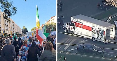 अमेरिका में ईरान से जुड़े प्रदर्शन में ट्रक घुसा.