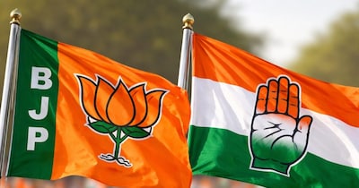 बीजेपी और कांग्रेस के झंडे की AI फोटो