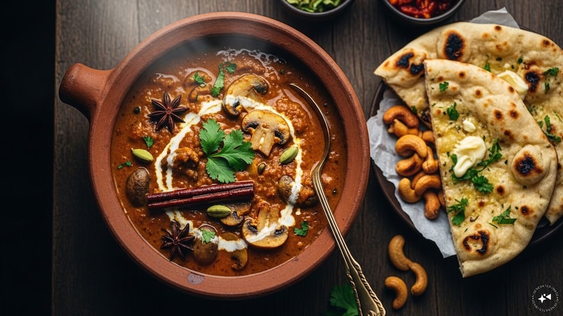 Mushroom Masala: A classic restaurant staple, this dish features a thick, luscious onion-tomato base. Slow-cooked with ginger, garlic, and a touch of heavy cream, the mushrooms become tender morsels that pair perfectly with buttery garlic naan.