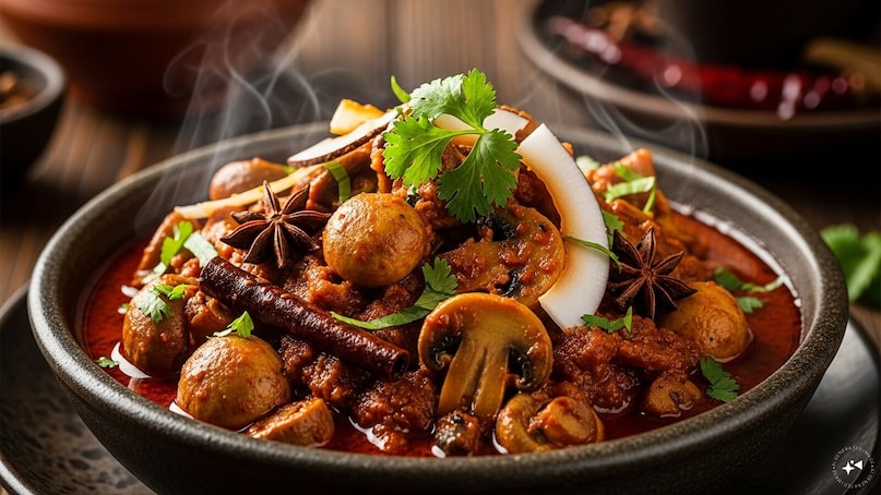 Mushroom Xacuti: A traditional Goan delicacy, this curry uses a rich base of roasted coconut and white poppy seeds. The mushrooms are simmered in this complex, textured sauce, offering a coastal, spicy twist to the forest-grown fungi