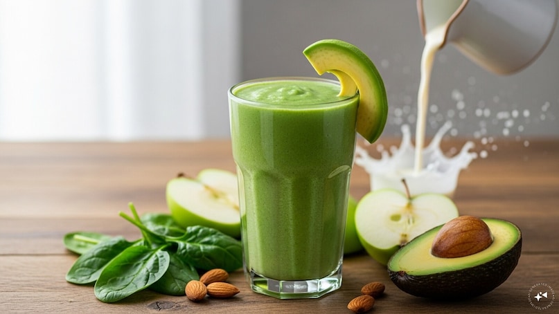 Green Goddess Smoothie: A creamy blend of avocado, spinach, green apple, and almond milk. The avocado adds a velvety texture while helping your body absorb the fat-soluble vitamins found in the leafy greens. Green Goddess Smoothie: A creamy blend of avocado, spinach, green apple, and almond milk. The avocado adds a velvety texture while helping your body absorb the fat-soluble vitamins found in the leafy greens.