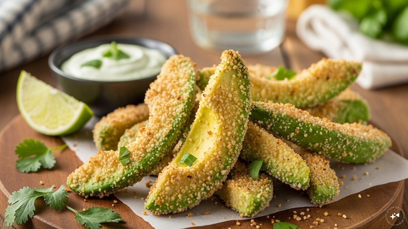 Baked Avocado Fries: Slices of firm avocado coated in almond flour or panko and baked until golden. They offer a nutrient-dense, heart-healthy alternative to traditional potato fries, providing a satisfying crunch without the trans fats. Baked Avocado Fries: Slices of firm avocado coated in almond flour or panko and baked until golden. They offer a nutrient-dense, heart-healthy alternative to traditional potato fries, providing a satisfying crunch without the trans fats.
