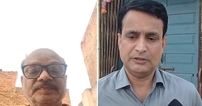 मृतक लिपिक दिलीप गौड़ और मीडिया से बात करते सीएमओ नागेंद्र गुर्जर.