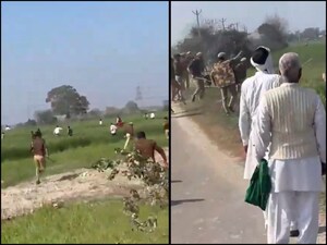 गाजियाबाद में डंपिंग ग्राउंड को लेकर पुलिस किसानों में झड़प. (वीडियो ग्रैब)